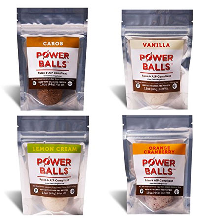 4 Flavors in Power Balls Variety Pack: Lemon Cream, Orange, Carob, Vanilla