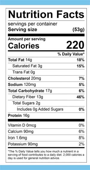 NxtBar Nutrition Label