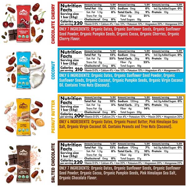 Skout Organic Bar Ingredient List and Nutrition Label