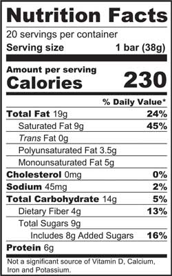 Universal Bakery PaleoBars Nutrition Label